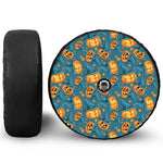 Pumpkin With Witch Hat Pattern Print Tire Cover With Camera Hole