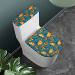 Pumpkin With Witch Hat Pattern Print Toilet Lid And Tank Cover Set