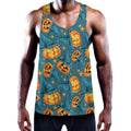 Pumpkin With Witch Hat Pattern Print Men's Workout Tank Top
