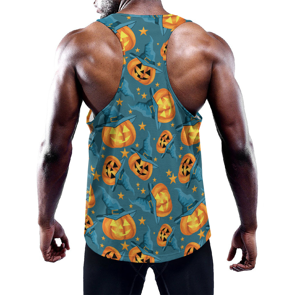 Pumpkin With Witch Hat Pattern Print Training Tank Top
