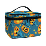 Pumpkin With Witch Hat Pattern Print Travel Makeup Bag