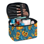 Pumpkin With Witch Hat Pattern Print Travel Makeup Bag