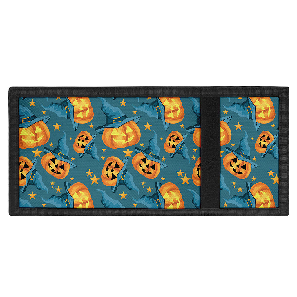 Pumpkin With Witch Hat Pattern Print Trifold Wallet