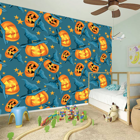Pumpkin With Witch Hat Pattern Print Wall Sticker