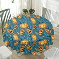Pumpkin With Witch Hat Pattern Print Waterproof Round Tablecloth