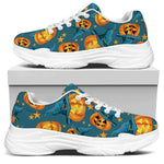 Pumpkin With Witch Hat Pattern Print White Chunky Shoes