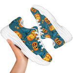 Pumpkin With Witch Hat Pattern Print White Chunky Shoes