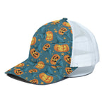 Pumpkin With Witch Hat Pattern Print White Mesh Trucker Cap