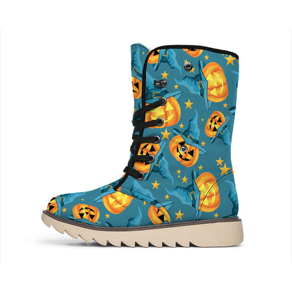 Pumpkin With Witch Hat Pattern Print Winter Boots