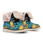 Pumpkin With Witch Hat Pattern Print Winter Boots