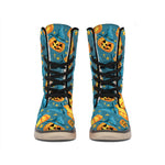 Pumpkin With Witch Hat Pattern Print Winter Boots