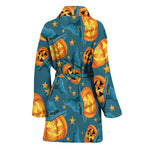 Pumpkin With Witch Hat Pattern Print Women's Bathrobe