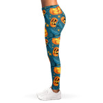 Pumpkin With Witch Hat Pattern Print Women's Leggings