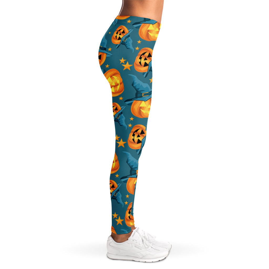 Pumpkin With Witch Hat Pattern Print Women's Leggings