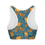 Pumpkin With Witch Hat Pattern Print Women's Sports Bra