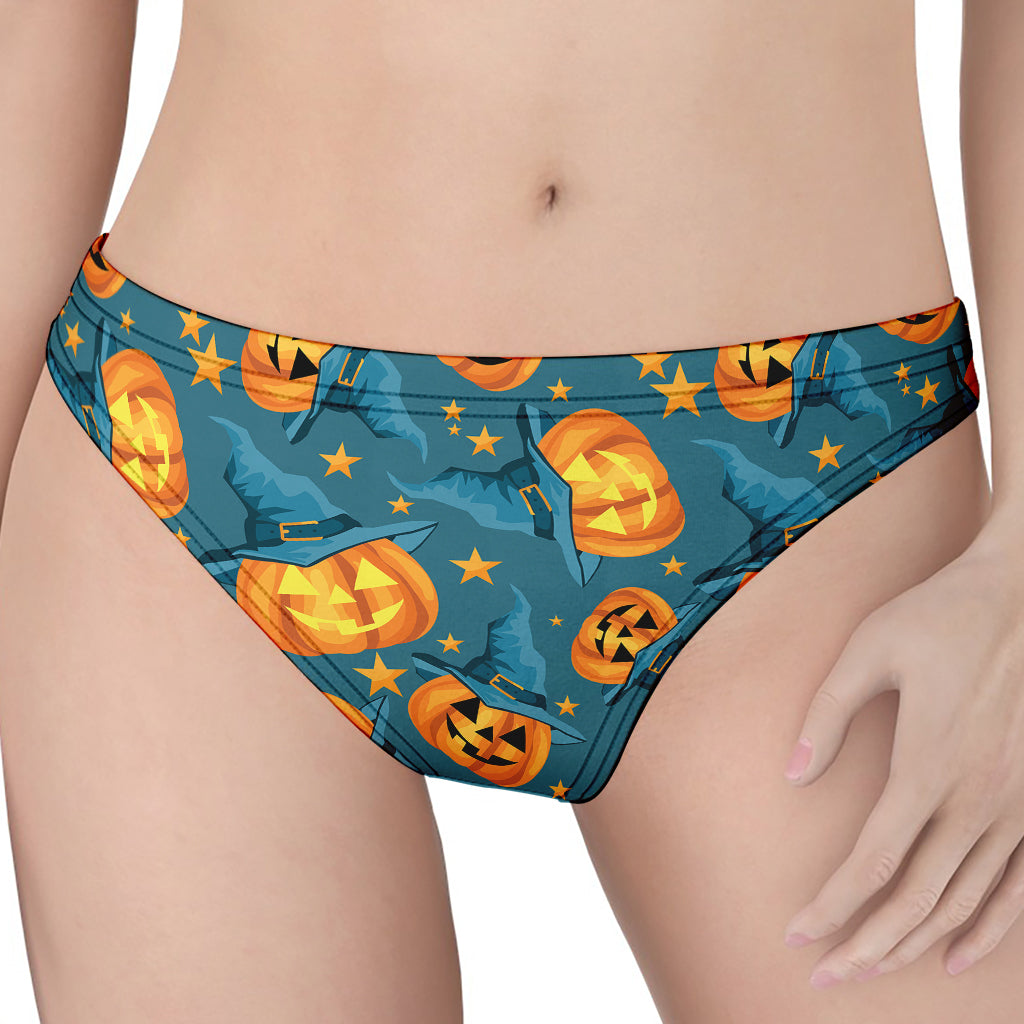 Pumpkin With Witch Hat Pattern Print Women's Thong