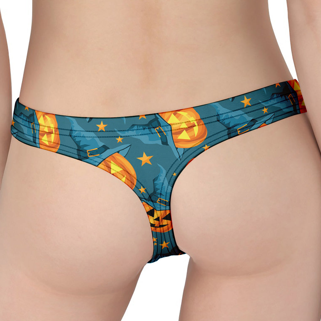 Pumpkin With Witch Hat Pattern Print Women's Thong