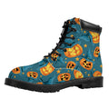 Pumpkin With Witch Hat Pattern Print Padded Collar Lace Up Boots