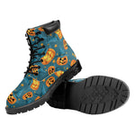 Pumpkin With Witch Hat Pattern Print Work Boots