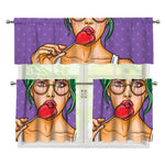 Punk Girl And Lollipop Print 3 Piece Kitchen Curtains