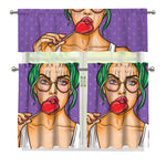 Punk Girl And Lollipop Print 3 Piece Kitchen Curtains