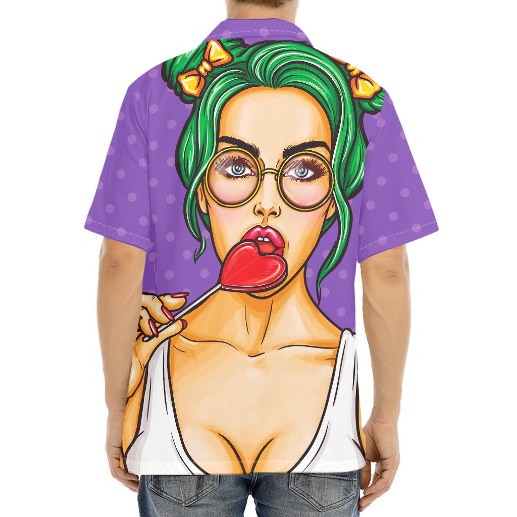 Punk Girl And Lollipop Print Aloha Shirt