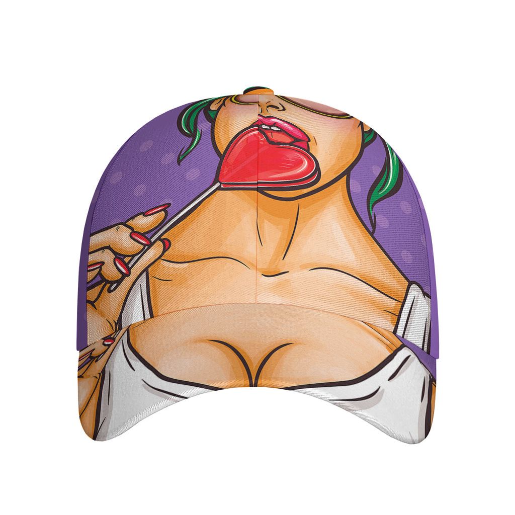 Punk Girl And Lollipop Print Baseball Cap