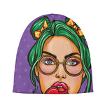 Punk Girl And Lollipop Print Beanie