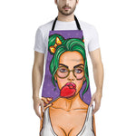 Punk Girl And Lollipop Print Bib Apron With Pocket