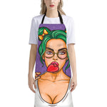 Punk Girl And Lollipop Print Bib Apron With Pocket