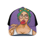 Punk Girl And Lollipop Print Black Mesh Trucker Cap