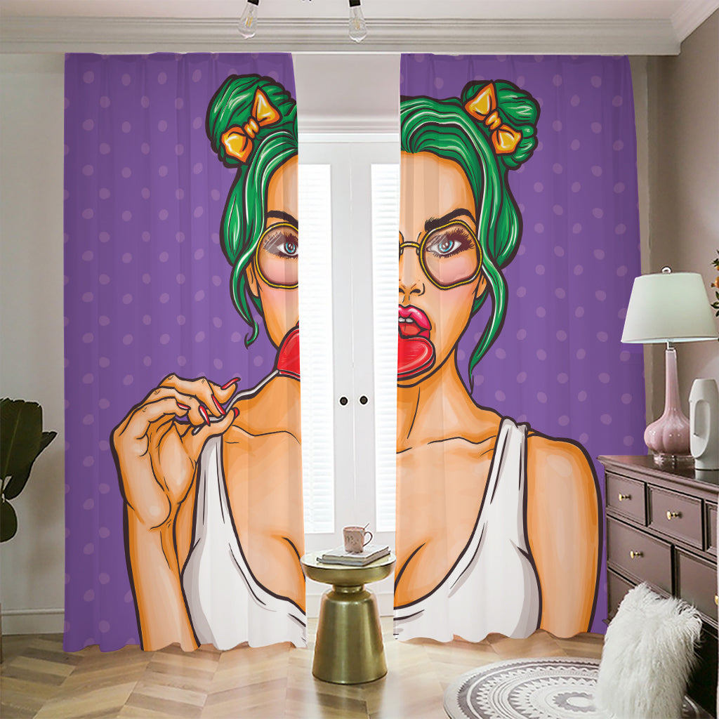 Punk Girl And Lollipop Print Blackout Pencil Pleat Curtains