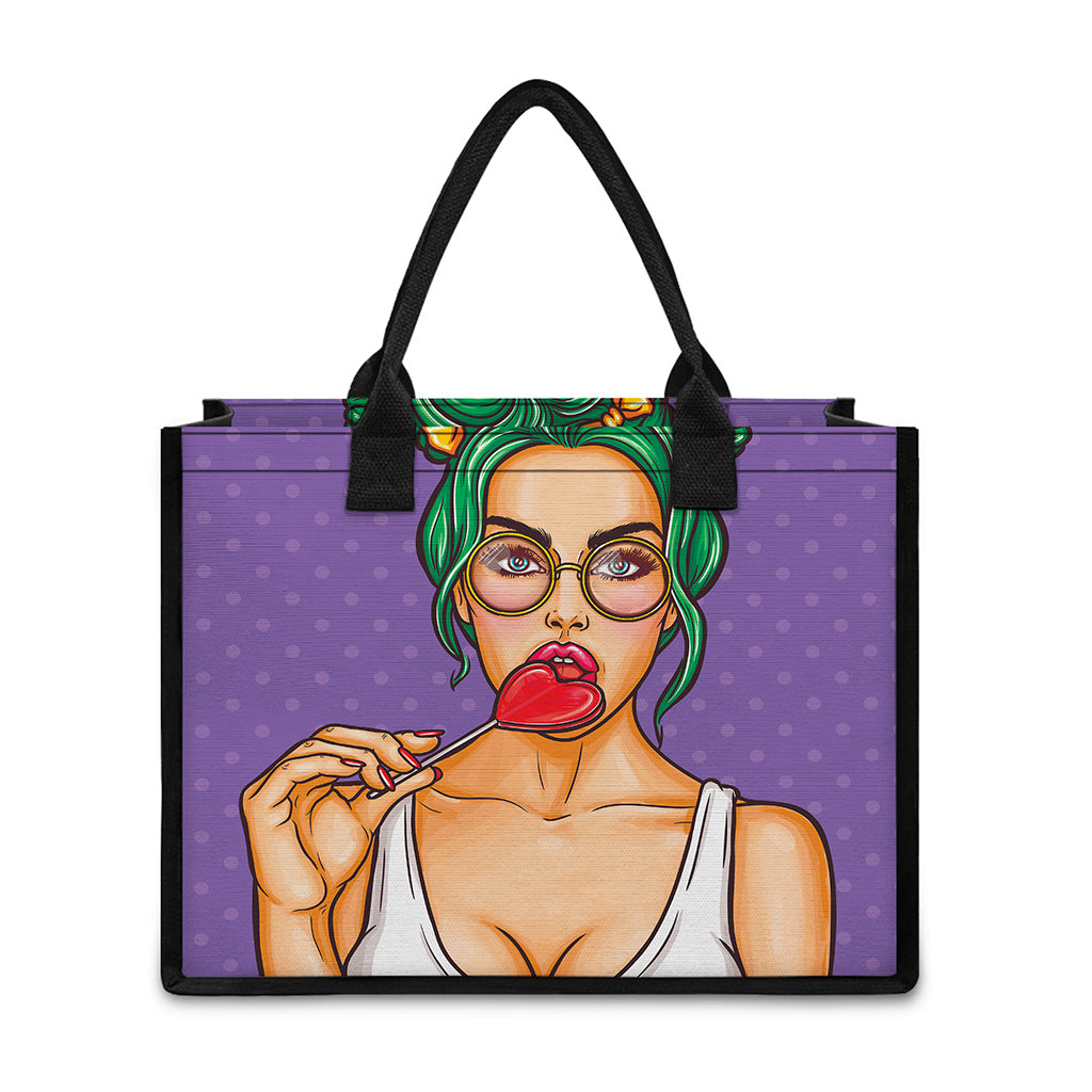 Punk Girl And Lollipop Print Canvas Tote Bag