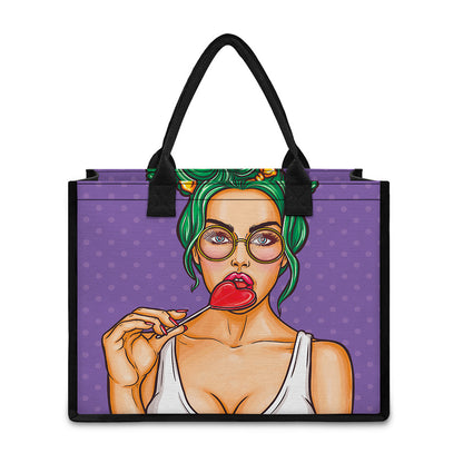 Punk Girl And Lollipop Print Canvas Tote Bag