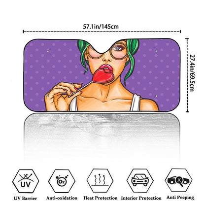 Punk Girl And Lollipop Print Car Windshield Sun Shade