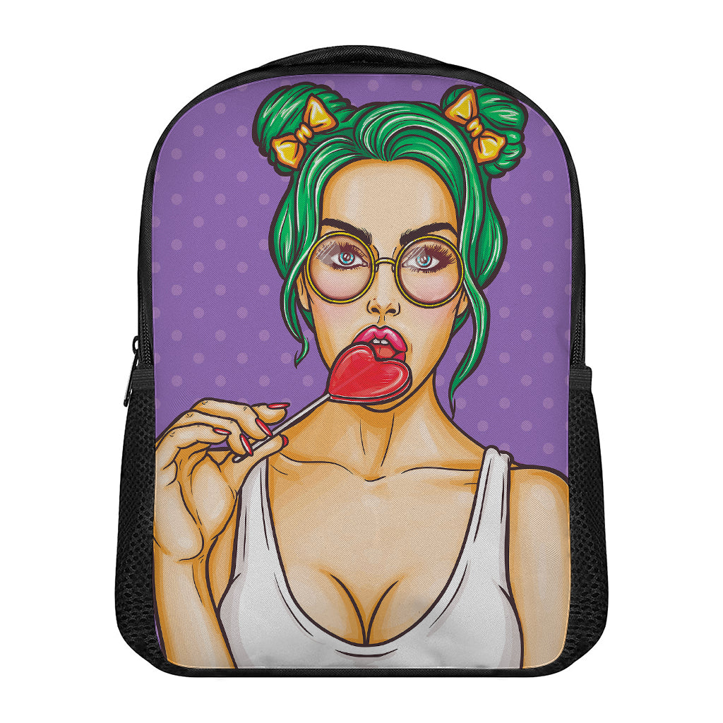 Punk Girl And Lollipop Print Casual Backpack