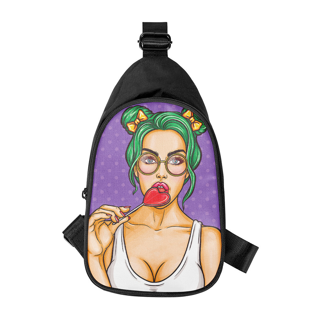 Punk Girl And Lollipop Print Chest Bag
