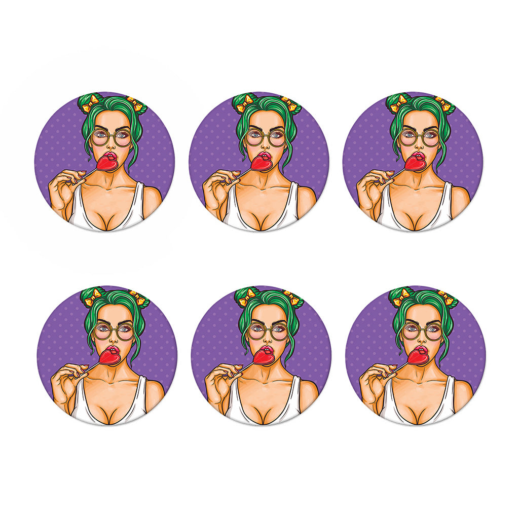Punk Girl And Lollipop Print Coaster Set