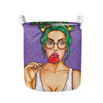 Punk Girl And Lollipop Print Collapsible Laundry Basket