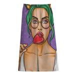 Punk Girl And Lollipop Print Cotton Front Slit Maxi Skirt