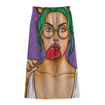Punk Girl And Lollipop Print Cotton Front Slit Maxi Skirt