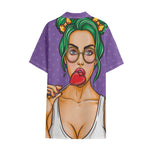 Punk Girl And Lollipop Print Cotton Hawaiian Shirt