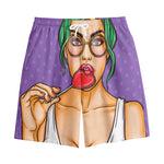 Punk Girl And Lollipop Print Cotton Shorts