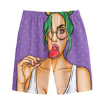 Punk Girl And Lollipop Print Cotton Shorts