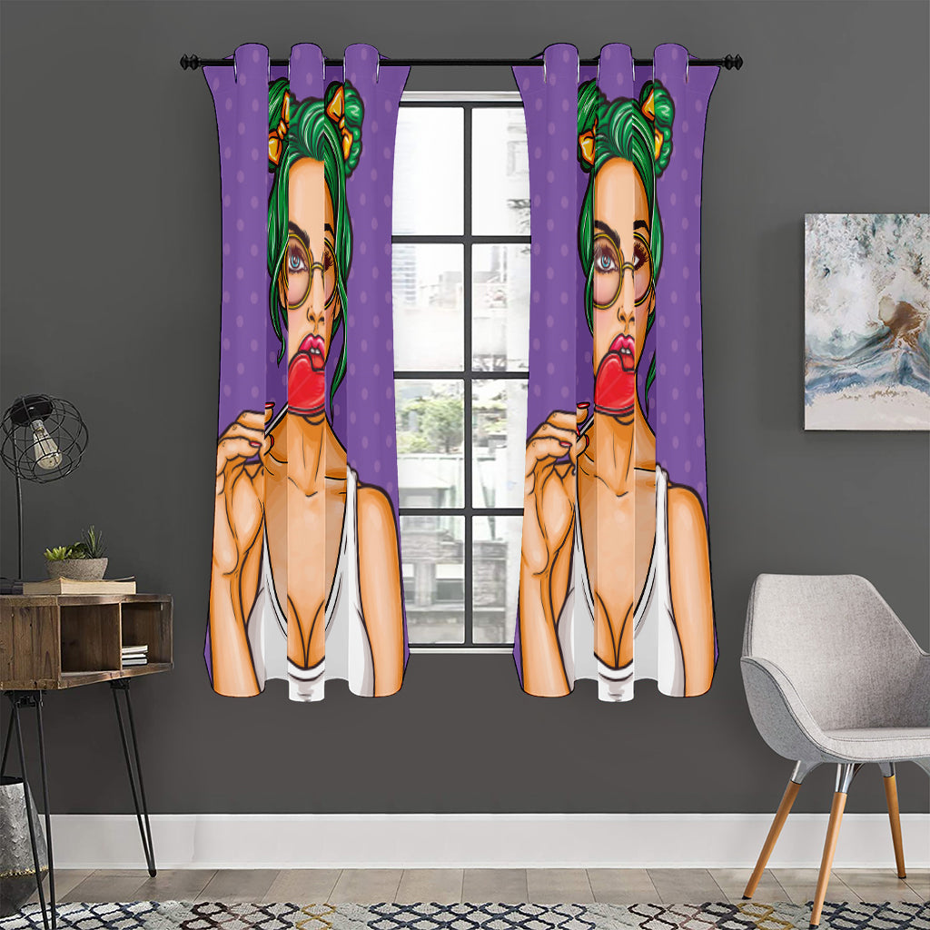 Punk Girl And Lollipop Print Curtain
