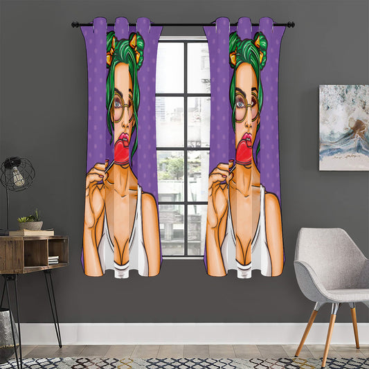 Punk Girl And Lollipop Print Curtain