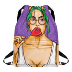 Punk Girl And Lollipop Print Drawstring Backpack