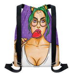 Punk Girl And Lollipop Print Drawstring Backpack