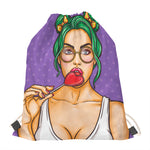 Punk Girl And Lollipop Print Drawstring Bag