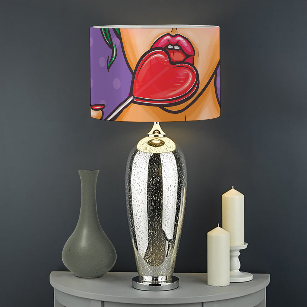 Punk Girl And Lollipop Print Drum Lamp Shade